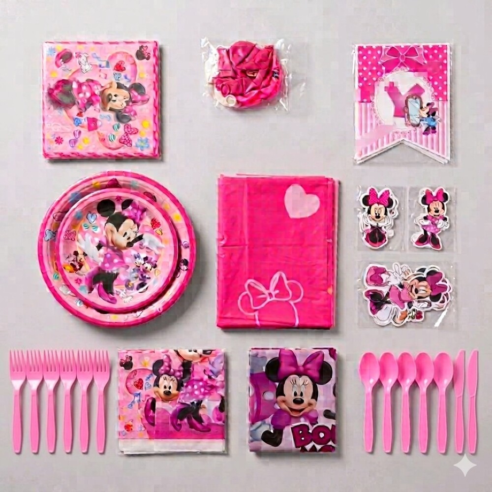 Minnie Mouse Party Supplies 10 Count Pink Plates Napkins Utensils Set